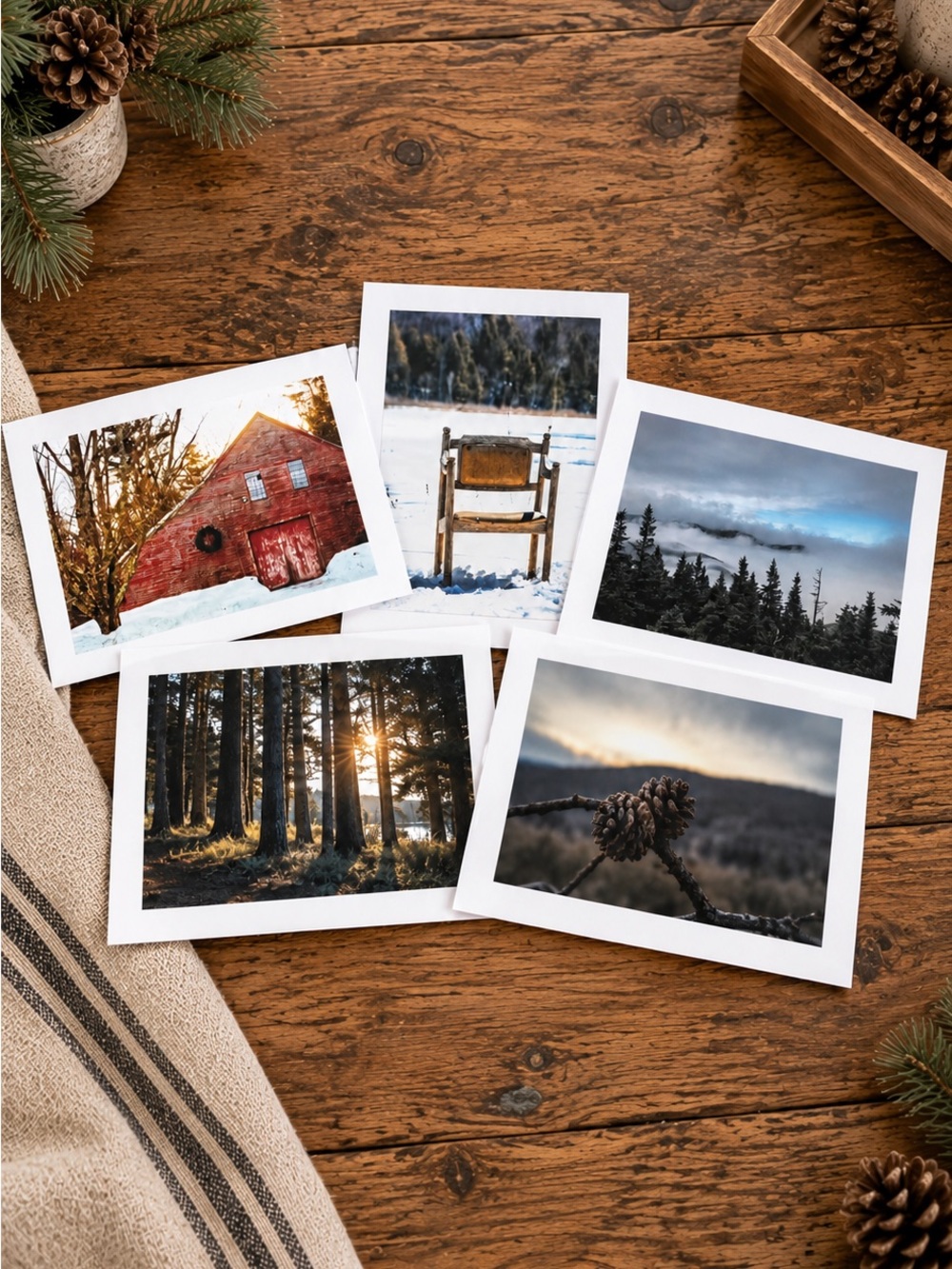 Set of 5 Handmade Photography Greeting Cards | Rustic Winter Nature